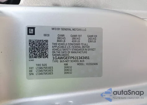 2018 Chevrolet Express 2500 Ls из США, поврежденный, VIN 1GAWGEFP9J1343451